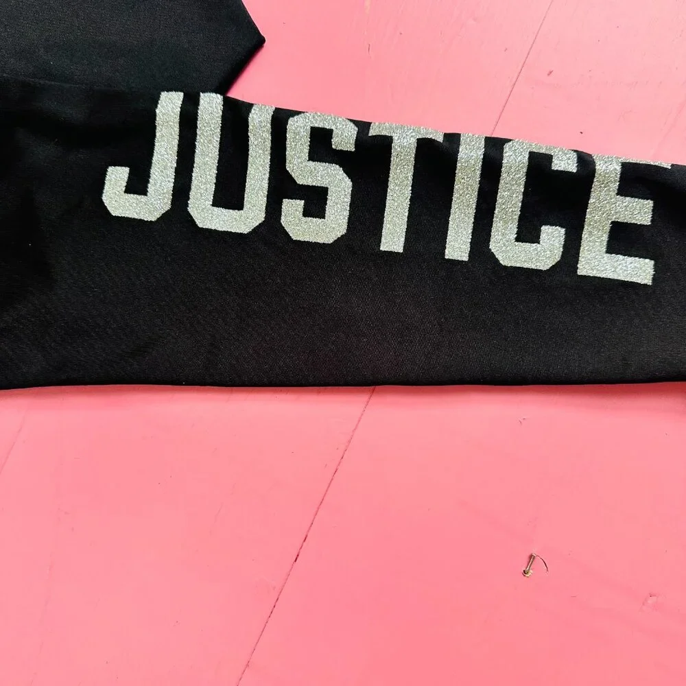 Justice Girls Leggings Size 8 Black Glitter Logo Athletic Pants